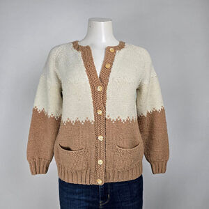 Handmade Brown Knit Button Up Cardigan Size S/M